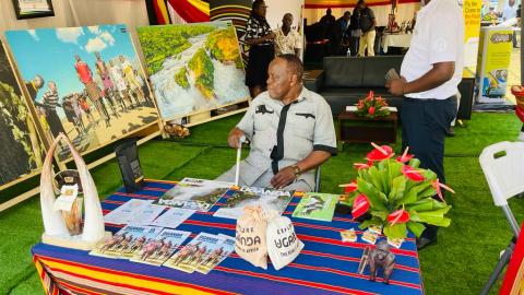 Ambassador Kyaligonza at the Uganda Embassy stand at EA tourism expo Bujumbura