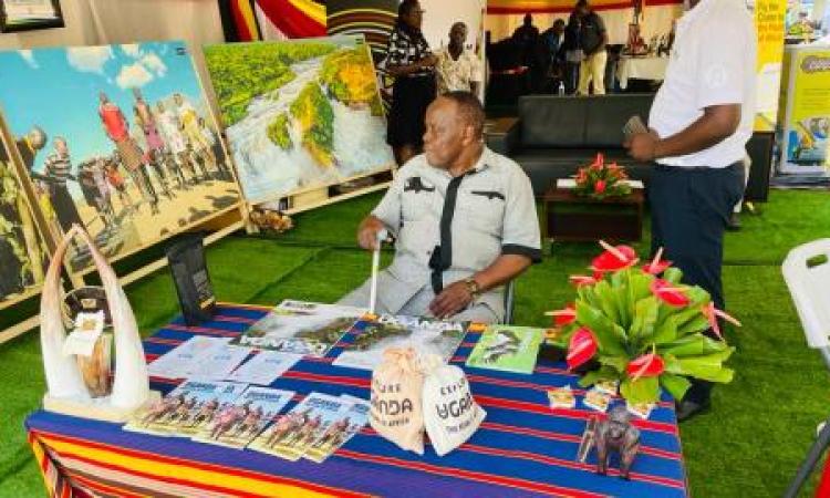 Ambassador Kyaligonza at the Uganda Embassy stand at EA tourism expo Bujumbura